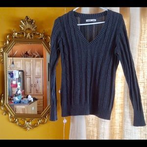 Cable Knit Dark Grey V Neck Sweater